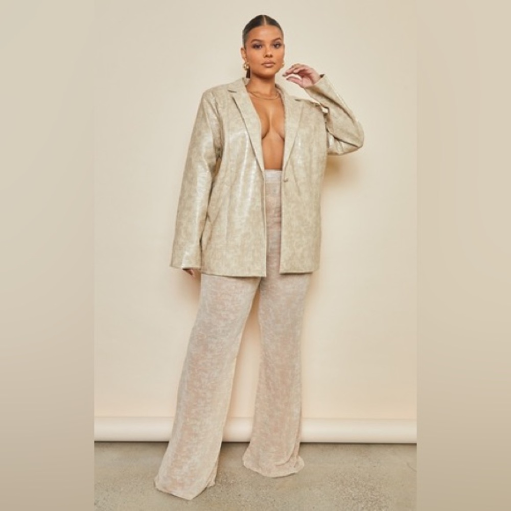 Plus Cream Croc PU Oversized Blazer